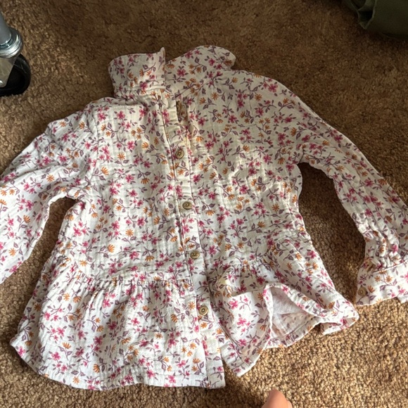 Cat & Jack Other - Cat & Jack White Floral Button-Up Peplum Blouse - Pink & Mustard Print